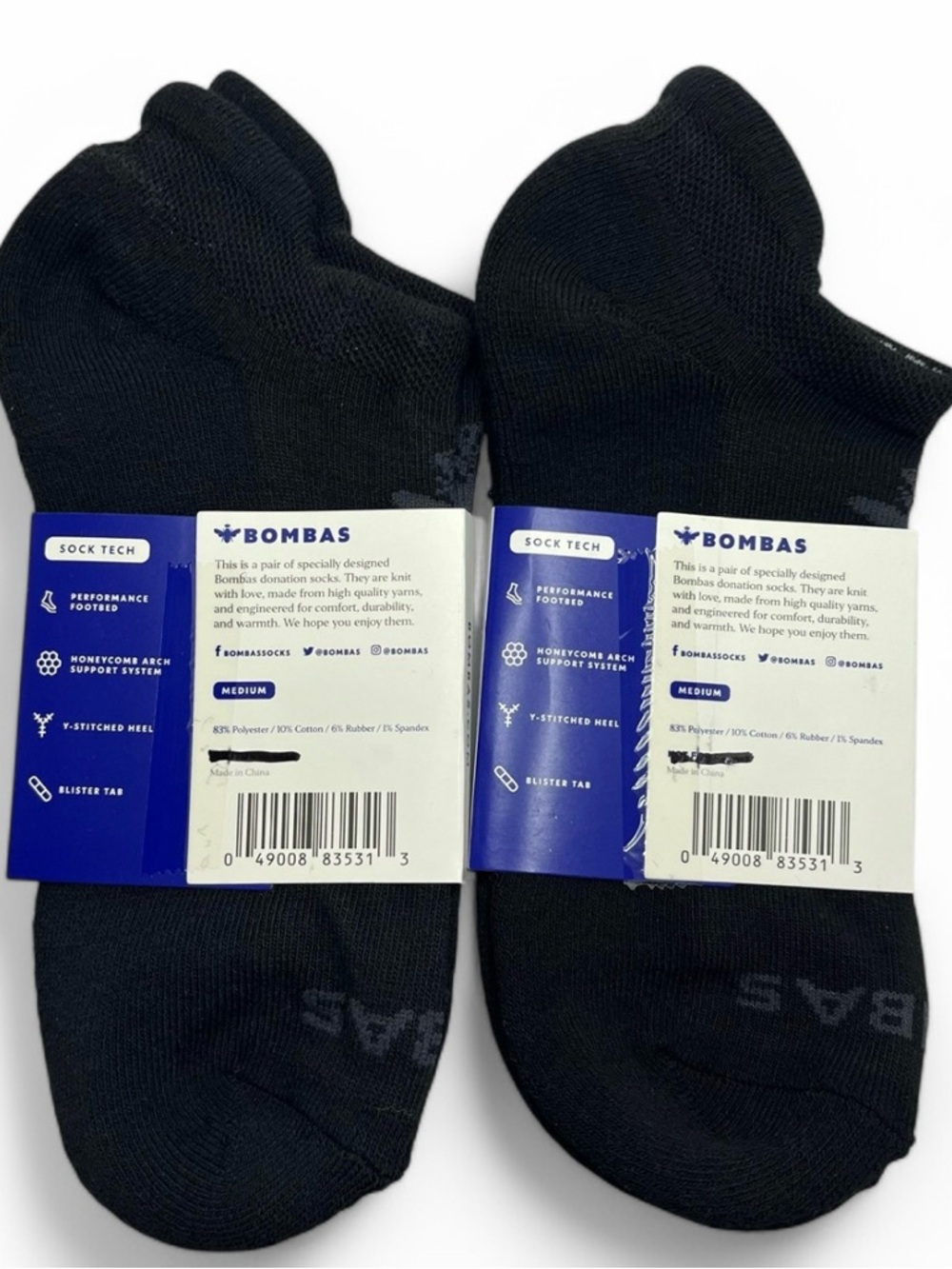 Bundle (Set of 2) Bombas Ankle Socks Size Medium Women’s Black Blister Tab - Picture 2 of 4